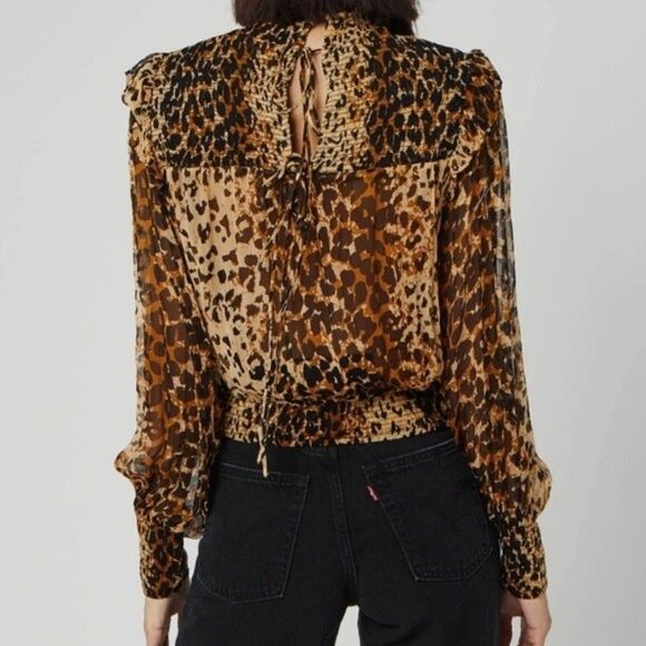 Free People Roma Blouse Leo Small Leopard Print Fall Bohemian Grunge Whimigoth - Picture 9 of 10
